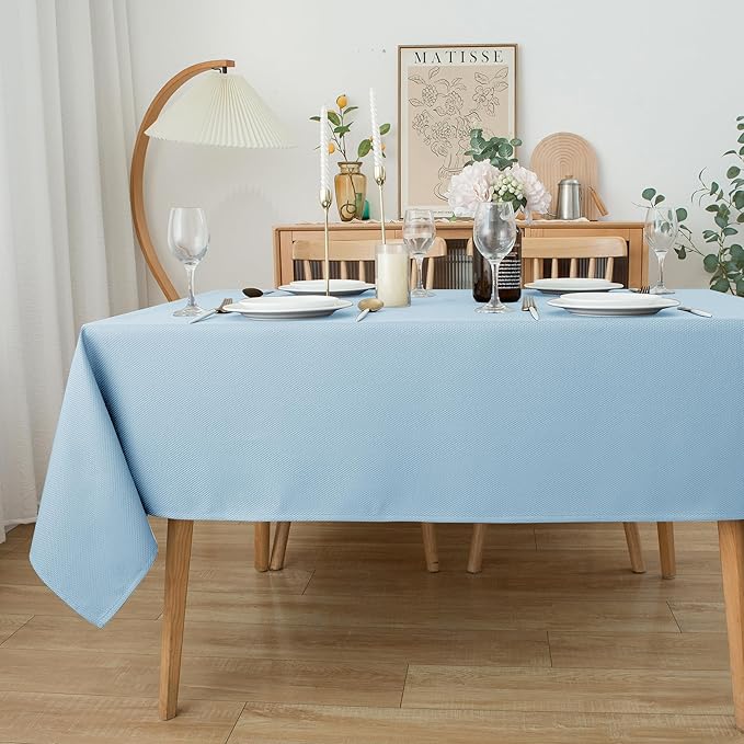 Biscaynebay Textured Fabric Tablecloths 60x84 Inches Rectangular, Light Blue - Image 7