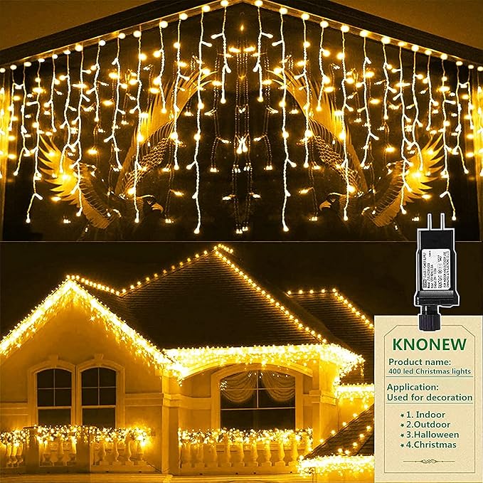 KNONEW Christmas Lights Outdoor Decorations 400 LED 33ft 8 Modes Curtain Fairy by KNONEW