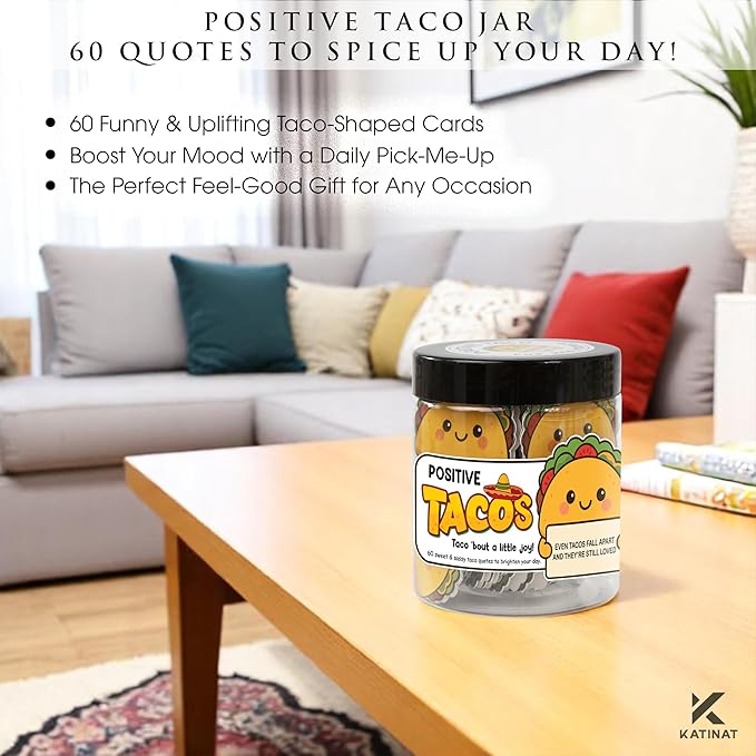 Positive Taco Jar – 60 Funny Emotional Support Taco, Back to School Gift - Image 3