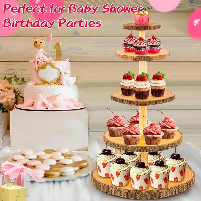 5-Tier Rustic Wooden Cupcake Stand - Image 2