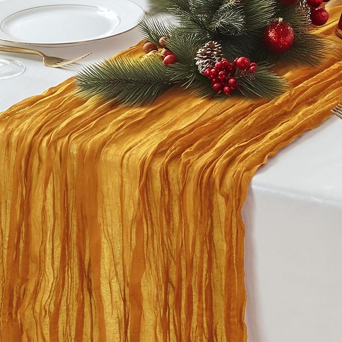 Sioloc Yellow Cheesecloth Table Runner Fall Autumn Decor by HEALTHYCOMFORTLIFE