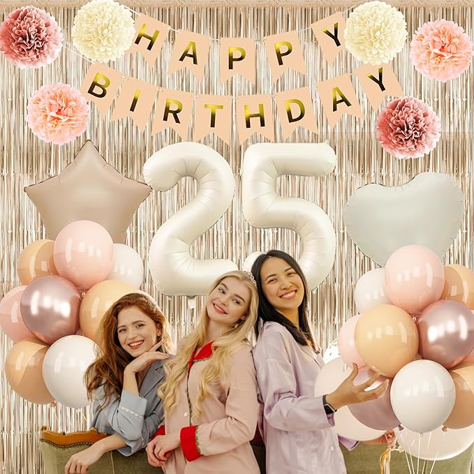 Beige 25th Birthday Decorations - Image 5
