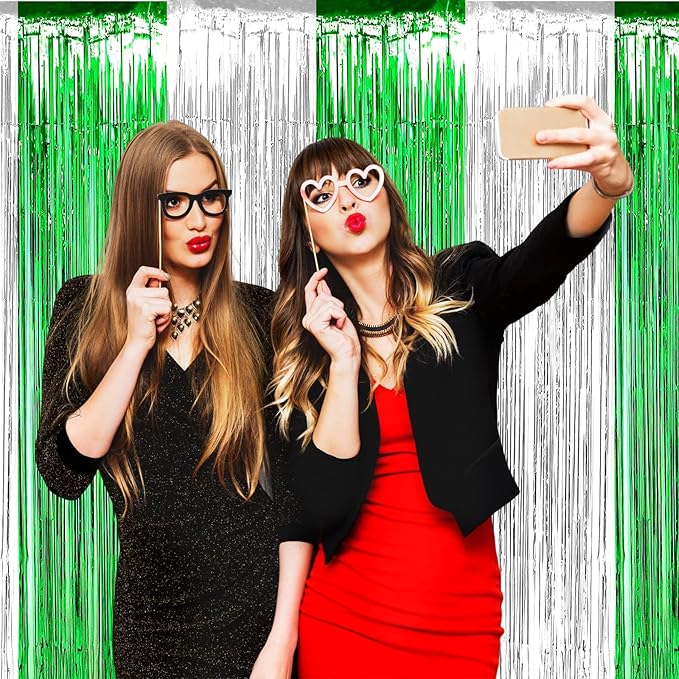 4 Pack Silver Green Foil Fringe Curtain Backdrop, 3.28Ft x 9.8Ft Metallic - Image 5