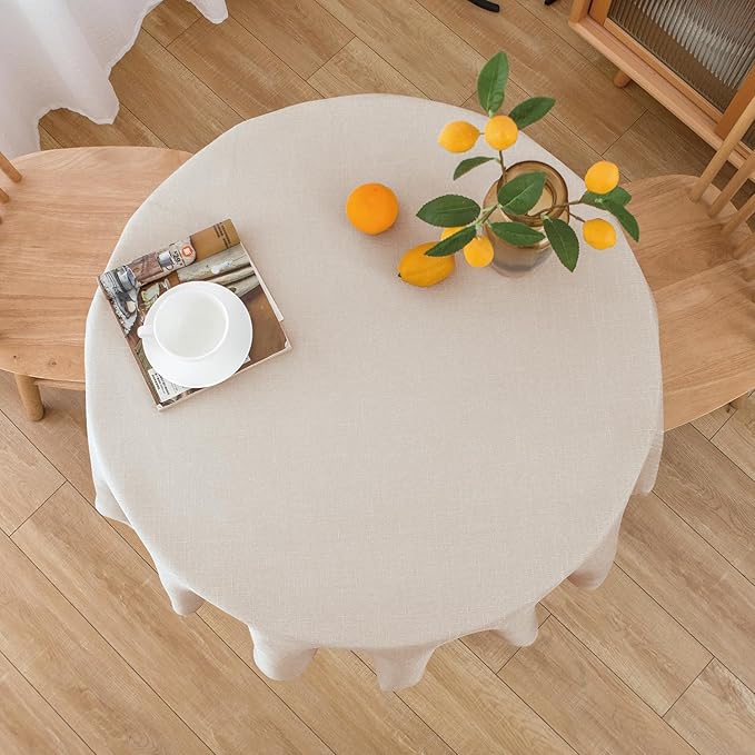 NLMUVW Round Linen Tablecloth 48 Inch, Oatmeal Textured Table Cloth Rustic - Image 7