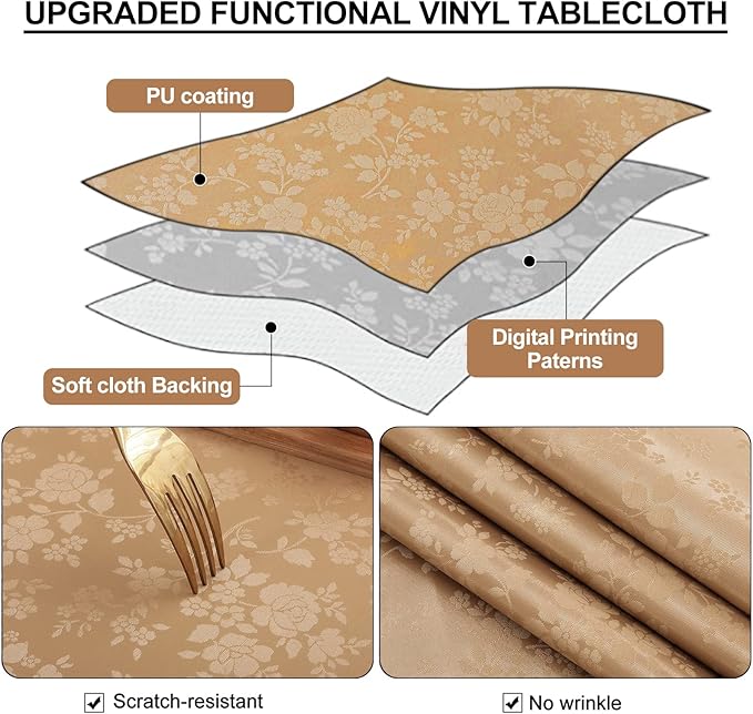 Smiry Rectangle Table Cloth, Waterproof Heavy Duty Vinyl Tablecloths, Wipeable - Image 3