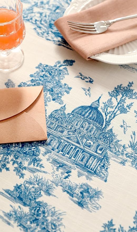 patdrea Designer Vintage Cyan Extra Long Tablecloth - Image 6