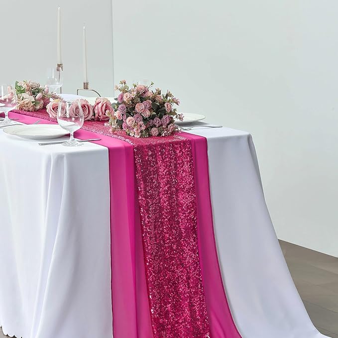 5 Pack 10Ft Fuchsia Chiffon Table Runner Sheer 29x120 Inch - Image 7