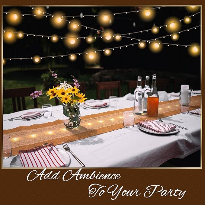 Burlap Table Runner with LED String Lights Rustic 12" x 108" Christmas - Image 5
