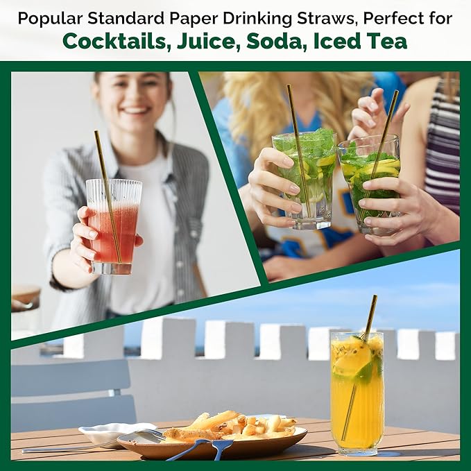 Gold Paper Straws Bulk 1000 Counts, 7.75" x0.24" - Image 6