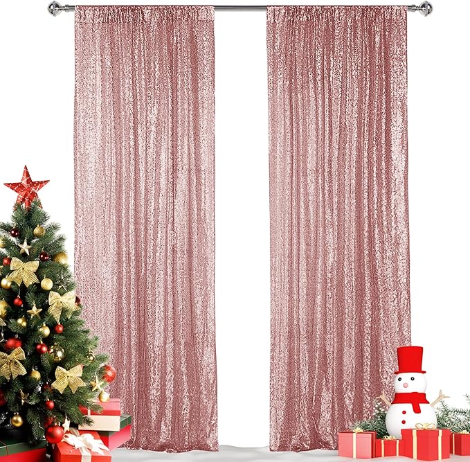 Hahuho Rose Gold Sequin Backdrop Curtain, Party Decoration（2 Panels, 2FT x 8FT by Hahuho