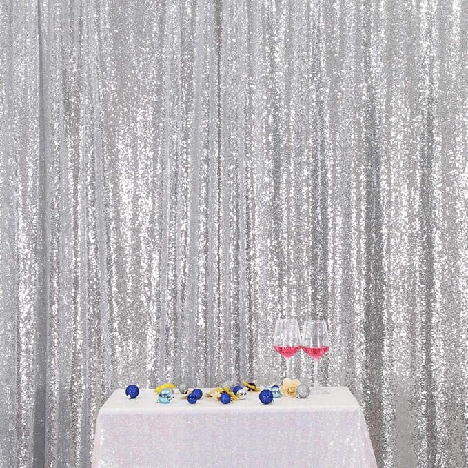 SquarePie Sequin Backdrop 6FT x 8FT Silver Curtain Background - Image 2