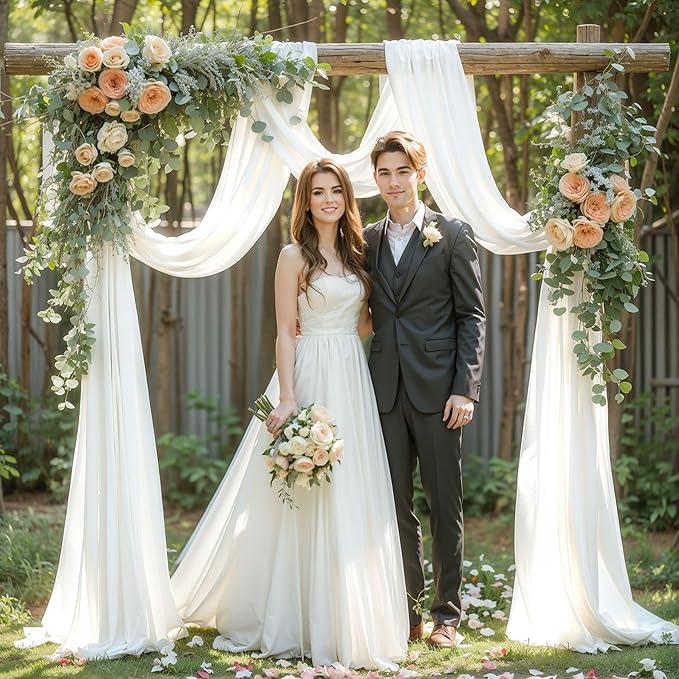 Wedding Arch Draping Fabric, 2 Panels 18FT White Wedding Arch Drapes Chiffon - Image 4