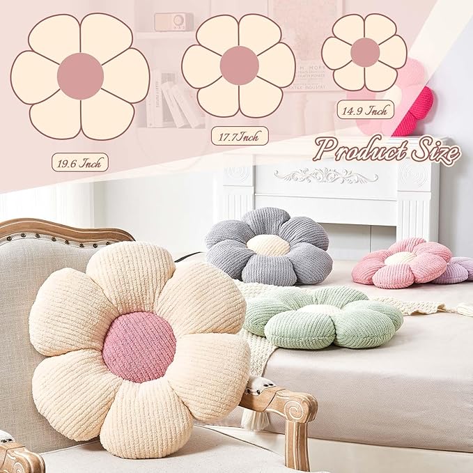 Flower Throw Pillow, Soft Grey 14.9" Shaped Floor Pillow - Image 2