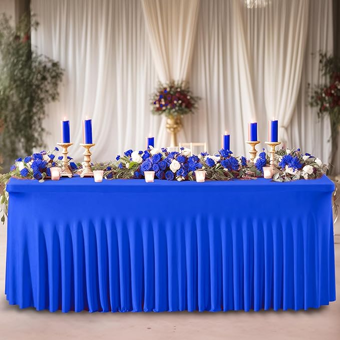 Wish Care 2 Pack Royal Blue Spandex Table Clothes - Image 4