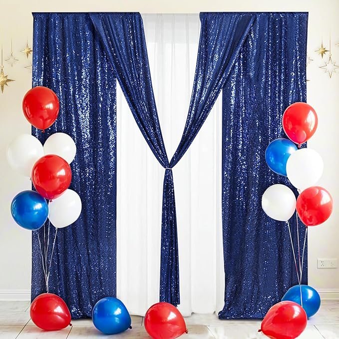 Eternal Beauty Navy Blue Sequin Backdrop Curtains, Shimmer Back Drop - Image 2