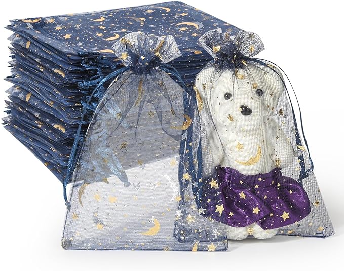 100 Pieces Moon Star Organza Bags, 4x6 Inch Random Color Organza Pouch Small by Hopttreely