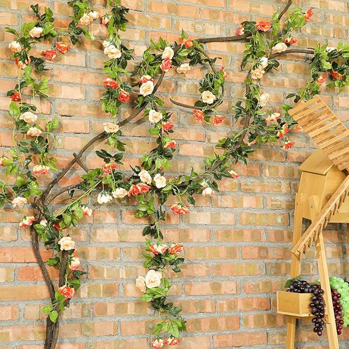 JUSTOYOU 2 Pack Fake Rose Garland, Artificial Rose Vines Flowers Hanging Silk - Image 5