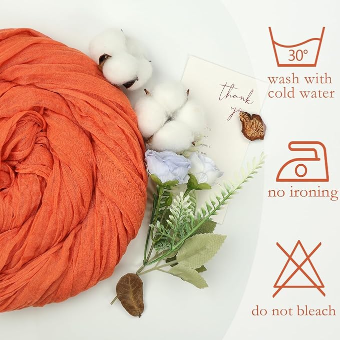 12 Pack Fall Thanksgiving Table Runner Orange 10ft Boho Gauze Fabric - Image 5