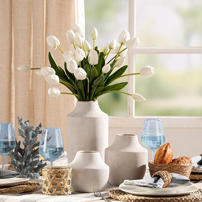Mitt&Ditt Ceramic Flower Vase, 12.5 inch Tall Off-White Vase, Large Decorative - Image 7