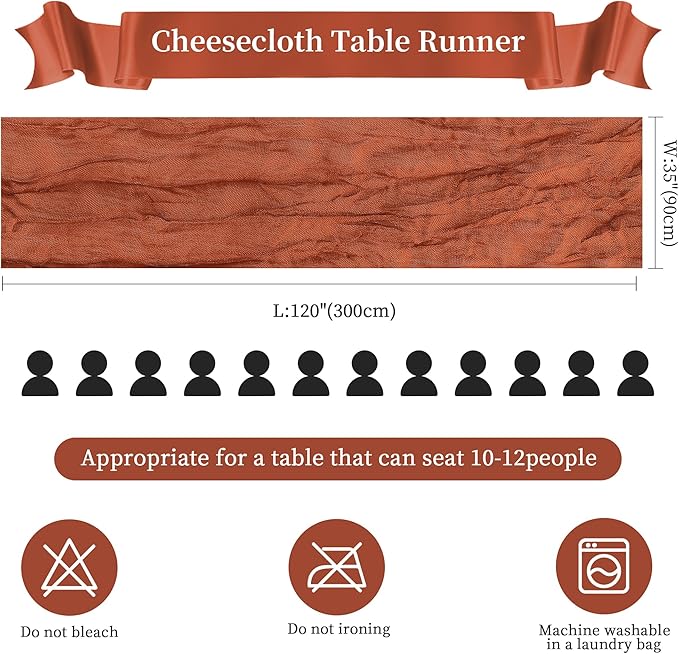 12 Pack Terracotta Cheesecloth Table Runner 10FT Long Boho Gauze Table Runner - Image 2