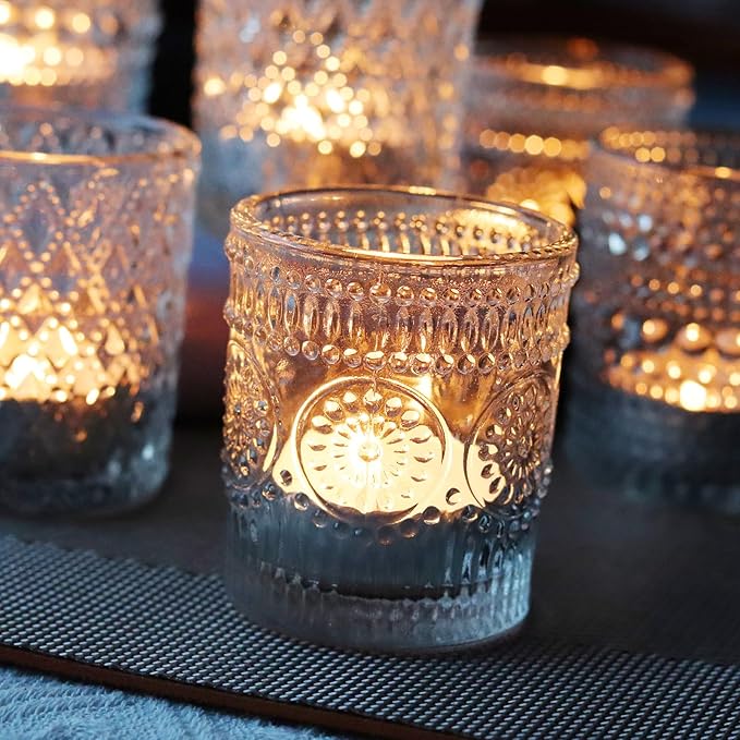 Clear Votive Candle Holders, 3 Patterns 24 pcs Glass Tealight Candle Holders - Image 4