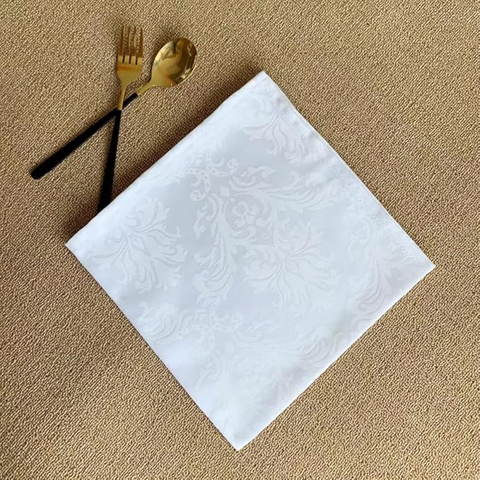 White Jacquard Square Napkin, Damask Wrinkle Resistant Soft Polyester Napkins - Image 7
