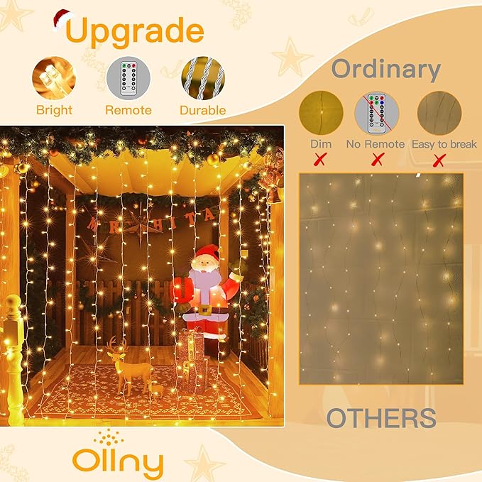 Ollny Curtain Lights 6.6x6.6ft, 200 LED String Lights - Image 2