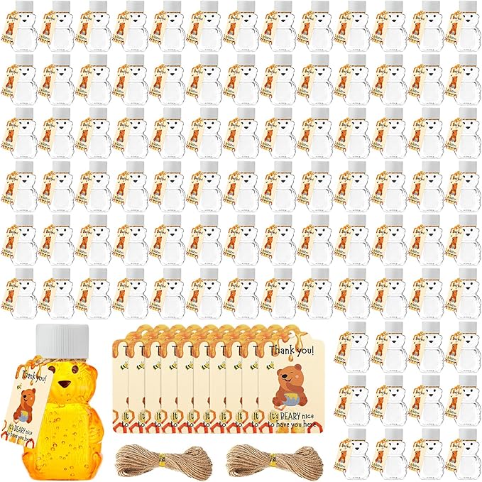 96 Sets 2 oz Plastic Honey Bear Bottle Bear Shape Clear Empty Honey Jar 96 Tags by Funnymoom