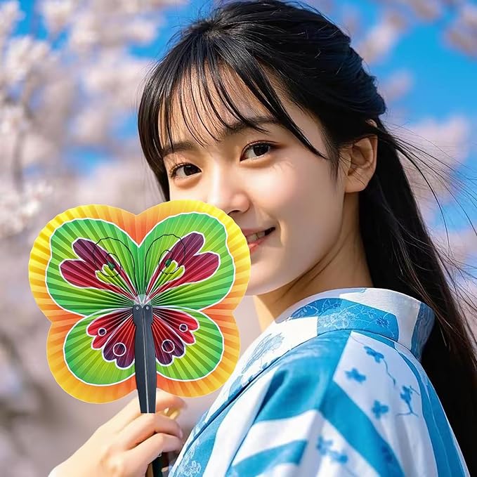 12 Pieces Folding Hand Paper Fans Handheld, Butterfly Decorations Accordion - Image 3