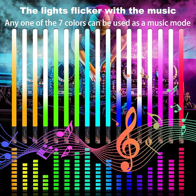 4 Pack 4ft Portable Battery Powered Tube Light 120cm Handheld LED RGB Lights - Image 2