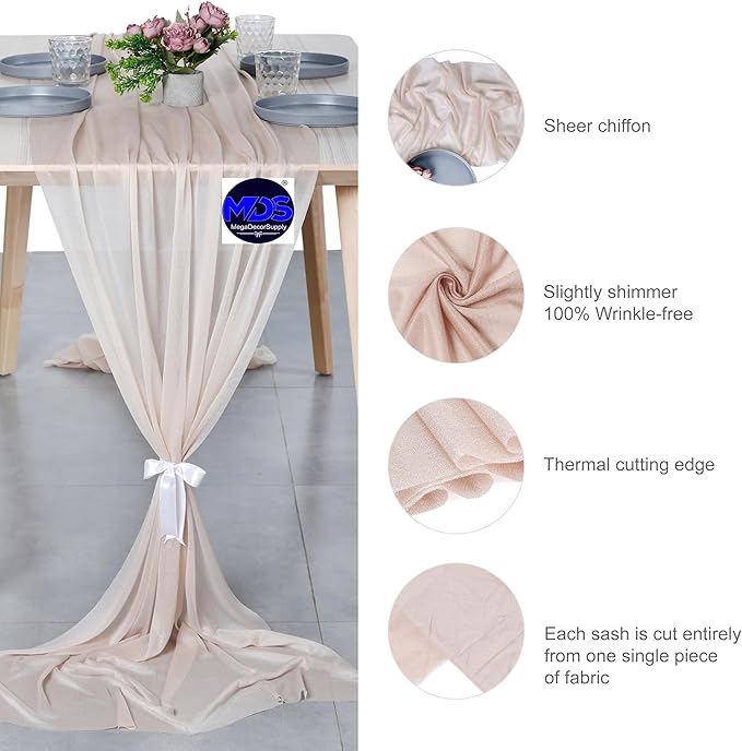 MDS 2 Pack 10ft Chiffon Table Runner 29 x 120 Inches Sheer Wedding Runner - Image 6