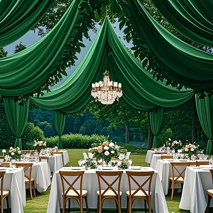 FUHSY Emerald Green Ceiling Drapes Wedding Arch Drapes Chiffon Backdrop - Image 5