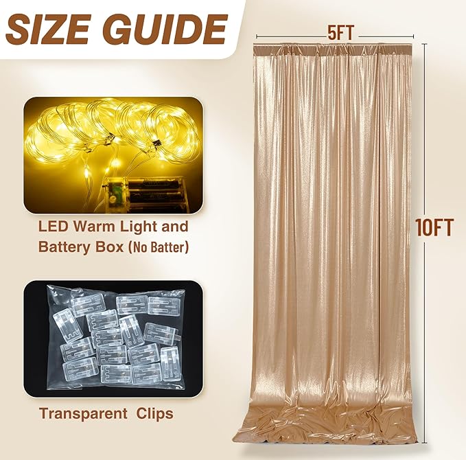 PartyVillage 10x10FT Champagne Gold Sequin Backdrop Curtain - Image 6
