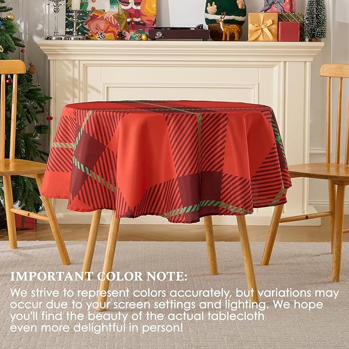 Christmas Tablecloth Round 60 Inch Waterproof, Machine Washable Checkered - Image 7