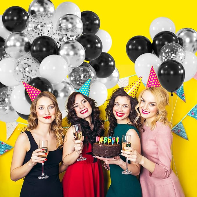 100pcs Black White Silver Balloon Kit - Image 5