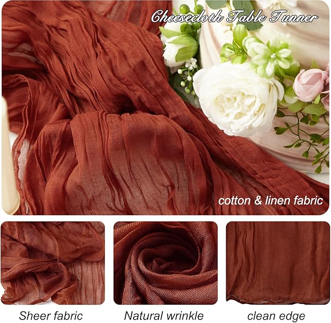 8 Pack 10Ft Terracotta Cheesecloth Table Runner 35x120 inch Boho Gauze Cheese - Image 2
