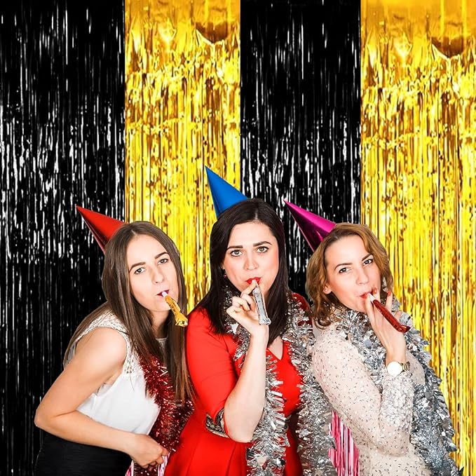 4P Metallic Foil Fringe Tinsel Table Skirts - Image 3