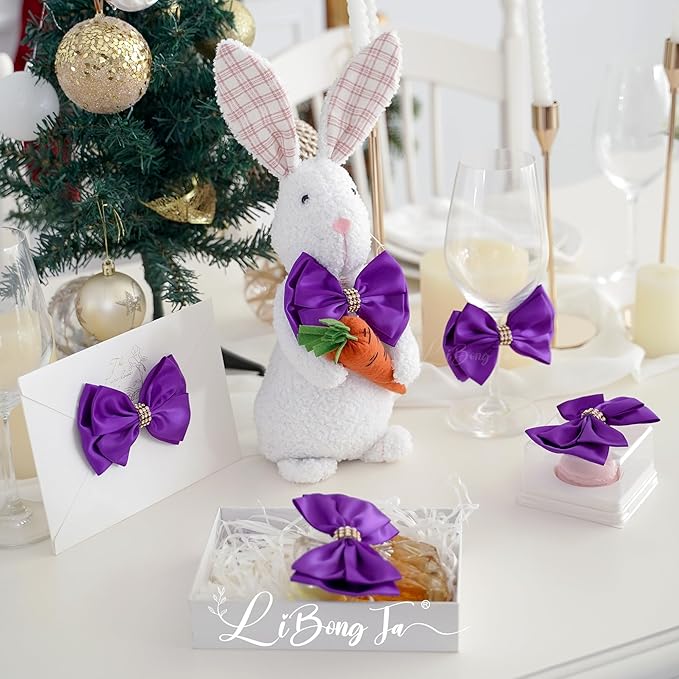 Purple Ribbon Bow 4'' Premade Satin Bow, Wrapping Bows - Image 5