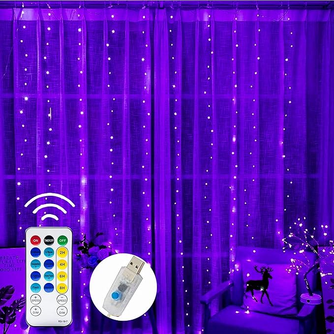 Dazzle Bright Curtain String Lights, 300 LED 9.8ft x 9.8ft 8 Lighting Modes by DazzleBright