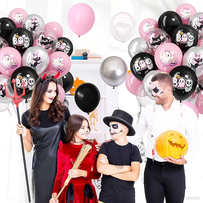 Halloween Party Balloons Decorations, 12 Inch Pink and Black Balloons Set Pink - Image 7