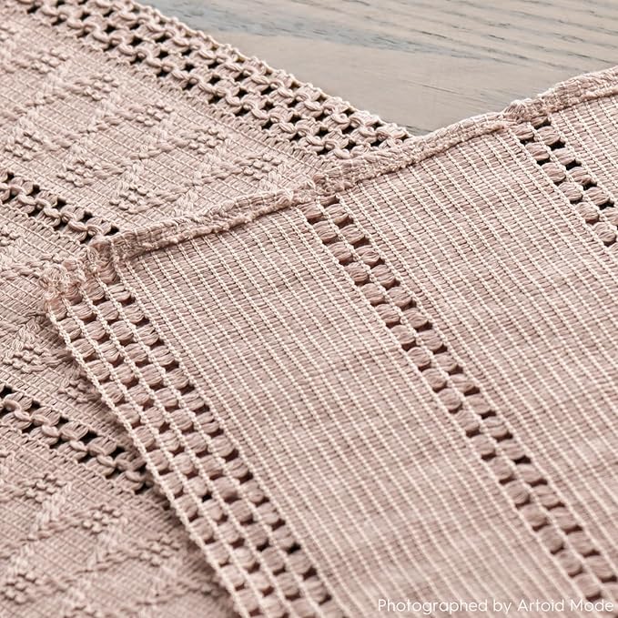 Artoid Mode Pink Farmhouse Woven Rustic Hollow Table Runner, Seasonal Holiday - Image 5