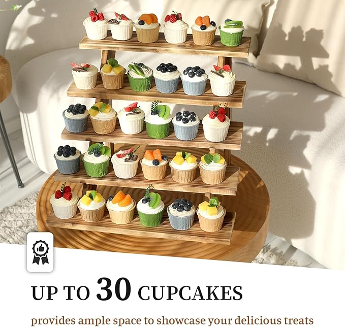 SwallowLiving 5 Tier Wooden Rustic Cupcake Stand - Image 2