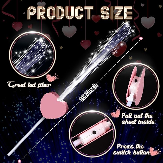 24 Pcs Wedding Sparklers Heart Shaped LED Glow Sticks Fiber Optic Wands Light - Image 2