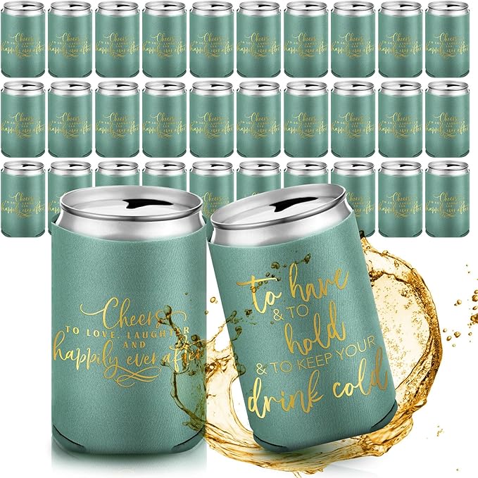 50 Pieces Green Wedding Can Cooler Bulk Engagement Party Favors by Qinyoung
