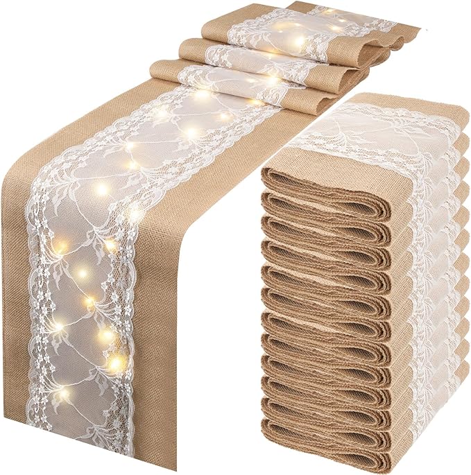 Xinnun 12 Pcs Burlap Table Runner by Xinnun