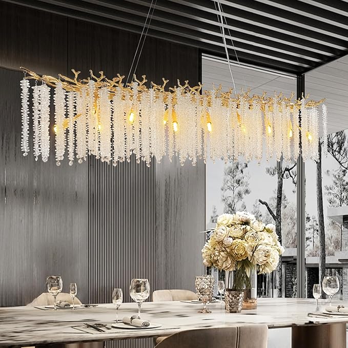 YUYI Gold Crystal Chandelier, Modern 60" Rectangular Chandeliers - Image 9