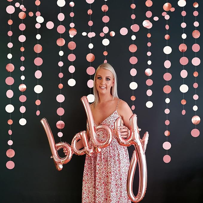 Rose Gold Party Decorations Dusty Pink Circle Dots Garland Blush Pink Hanging - Image 4