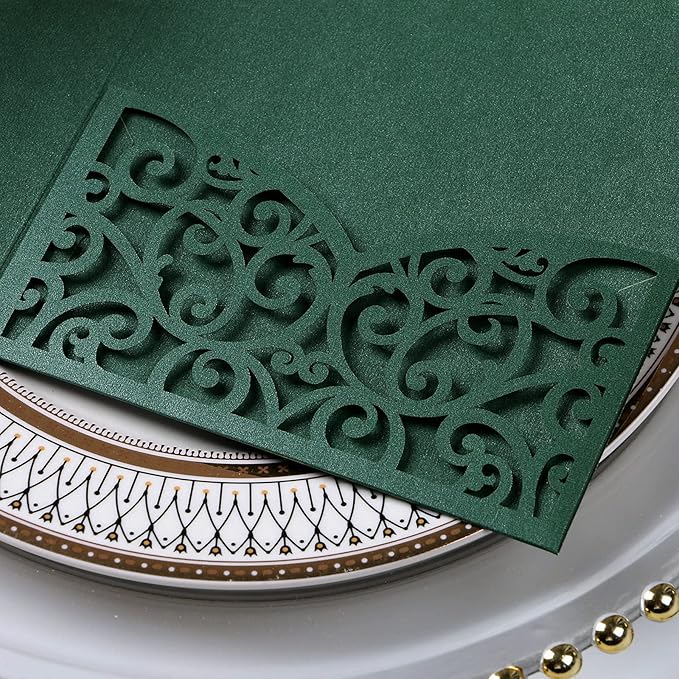 PONATIA 5.12 x 7.2 Emerald Green Laser Cut Invitation Cards - Image 7