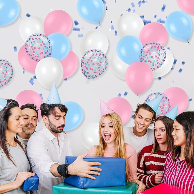 Pink and Blue Balloons Set, 12 Inch Pastel Pale Blue Pink Confetti Latex - Image 7
