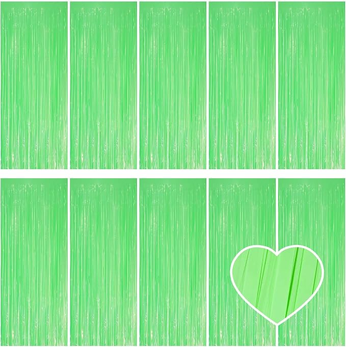 10 Pack Green Foil Curtain Backdrop 3.2ft x 8.2ft Macaron Tinsel Foil Fringe by Ohiyoo